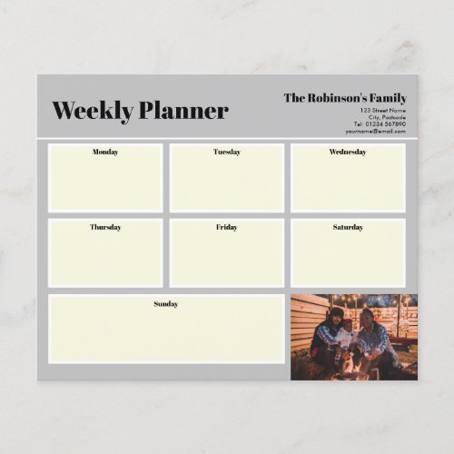 Personalized Your Photo Weekly Planner Plain Gray
