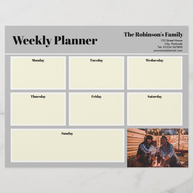 Personalized Your Photo Weekly Planner Plain Gray Letterhead (Front)