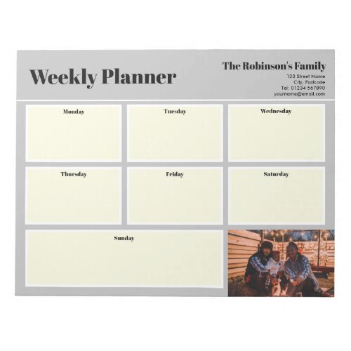 Personalized Your Photo Weekly Planner Plain Gray Notepad