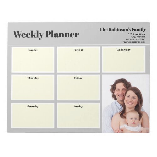 Personalized Your Photo Weekly Planner Plain Gray  Notepad