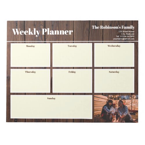 Personalized Your Photo Weekly Planner Rustic Wood Notepad