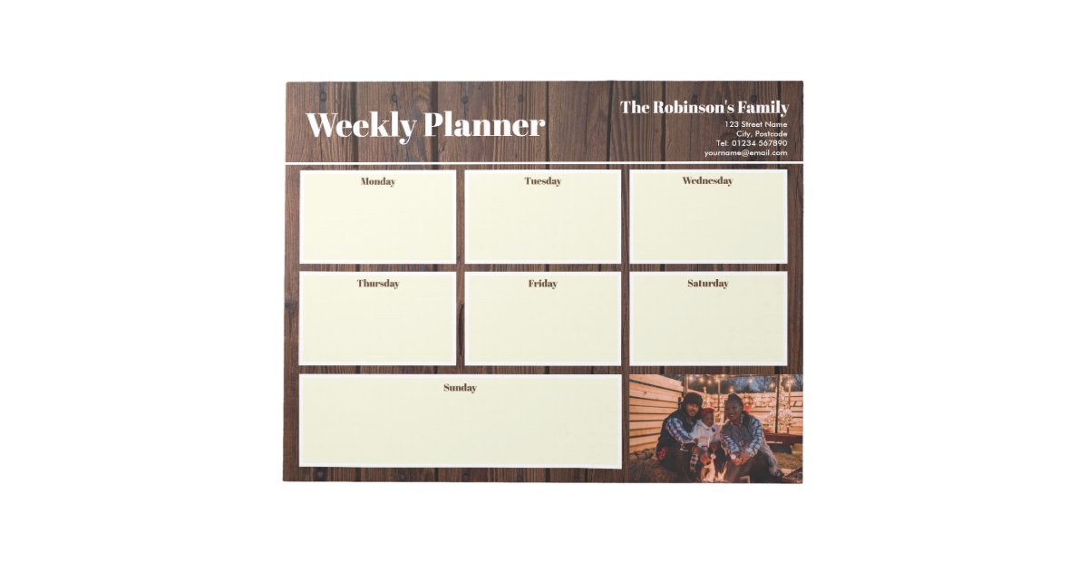 Personalized Your Photo Weekly Planner Rustic Wood Notepad | Zazzle