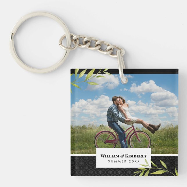 Personalized Your Photo with Laurel and Damask Keychain (Front)