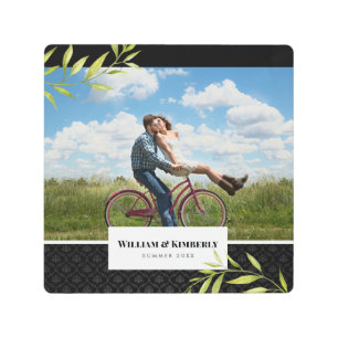 Personalized Your Photo with Laurel and Damask Metal Print