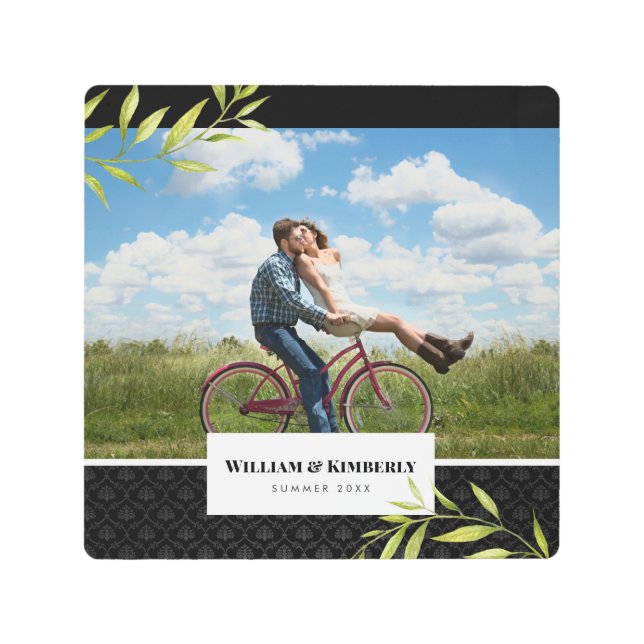 Personalized Your Photo with Laurel and Damask Metal Print (Front)