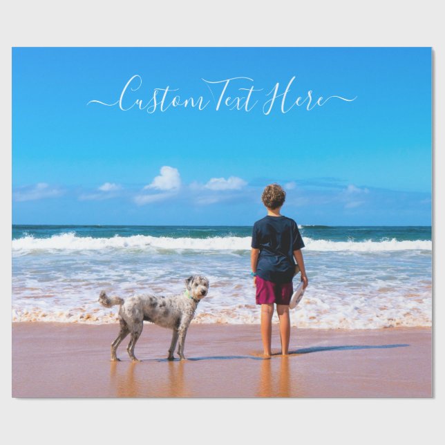 Personalized Your Photo Wrapping Paper Custom Text (Flat)