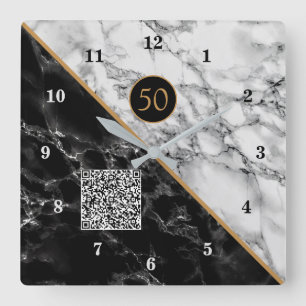 Personalized Your QR Code Black White Marble Clock