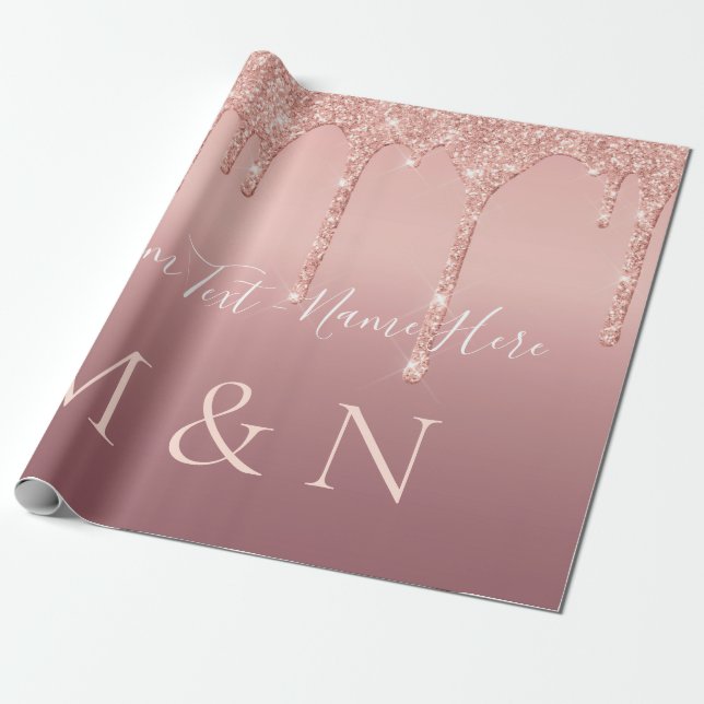 Personalized Your Rose Gold Wedding Wrapping Paper (Unrolled)
