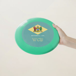 Personalized Your Text Delaware State Flag on a Wham-O Frisbee