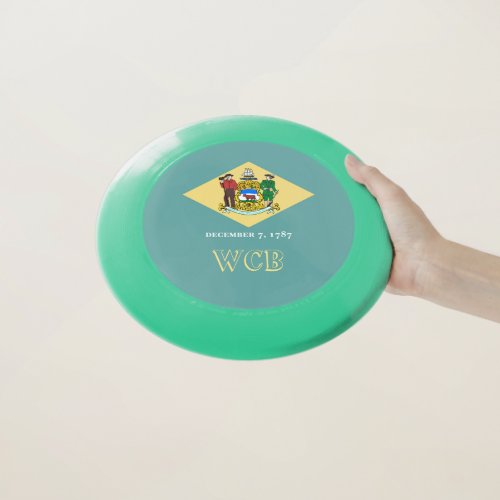 Personalized Your Text Delaware State Flag on a Wham_O Frisbee