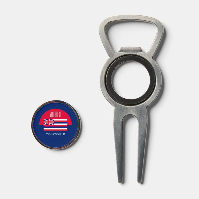 Personalized Your Text Hawaii State Flag on a Divot Tool (Front (Open))