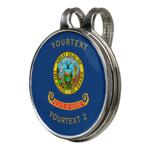 Personalized Your Text Idaho State Flag on a Golf Hat Clip
