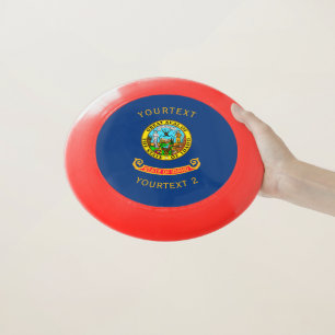 Personalized Your Text Idaho State Flag on a Wham-O Frisbee