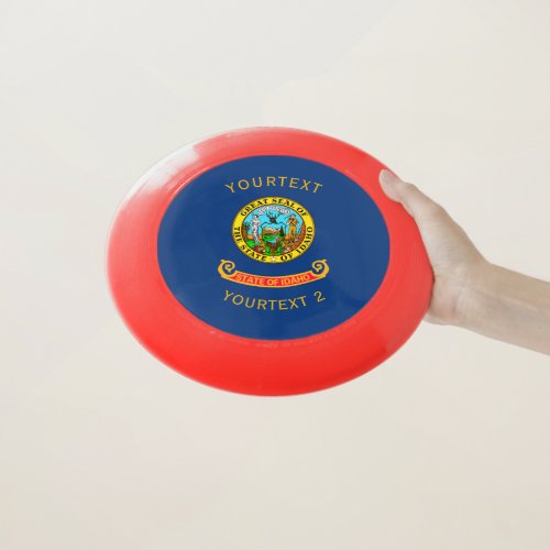 Personalized Your Text Idaho State Flag on a Wham_O Frisbee