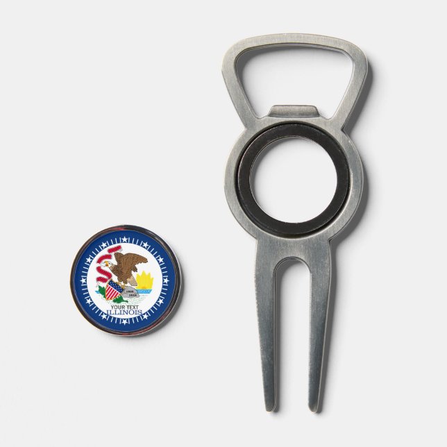 Personalized Your Text Illinois State Flag on a Divot Tool (Front (Open))