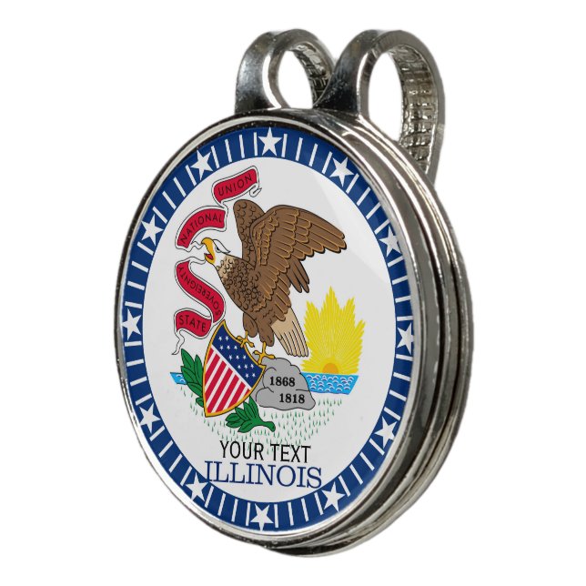 Personalized Your Text Illinois State Flag on a Golf Hat Clip (3/4)