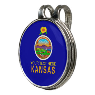Personalized Your Text Kansas State Flag on a Golf Hat Clip