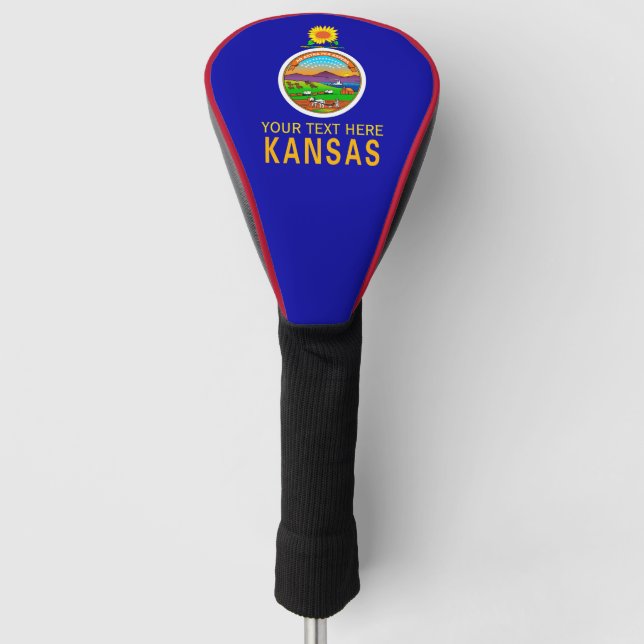Personalized Your Text Kansas State Flag on a Golf Head Cover (Front)