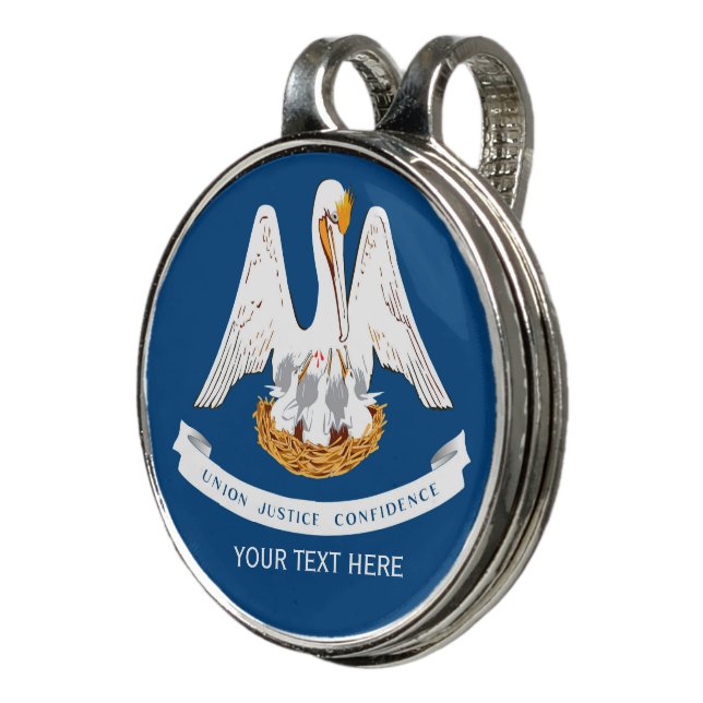 Personalized Your Text Louisiana State Flag on a Golf Hat Clip (3/4)