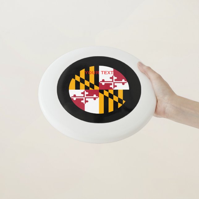 Personalized Your Text Maryland State Flag on a Wham-O Frisbee (In Hand)