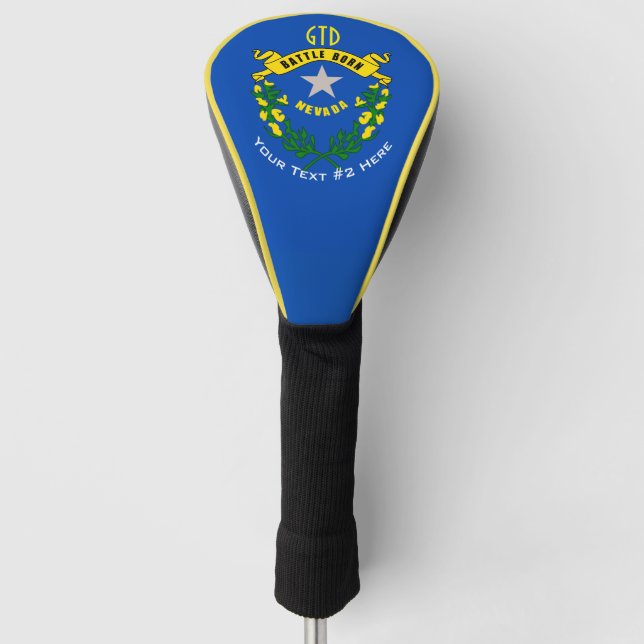 Personalized Your Text Nevada State Flag on a Golf Head Cover (Front)