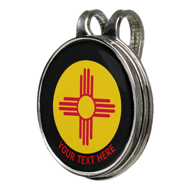 Personalized Your Text New Mexico State Flag on a Golf Hat Clip (3/4)