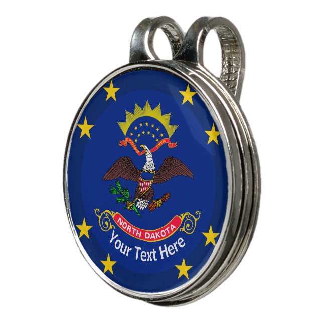 Personalized Your Text North Dakota State Flag Golf Hat Clip (3/4)