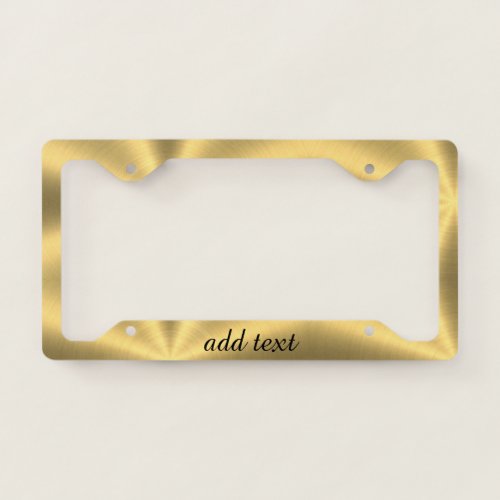 Personalized Your Text Radial Metallic gold modern License Plate Frame