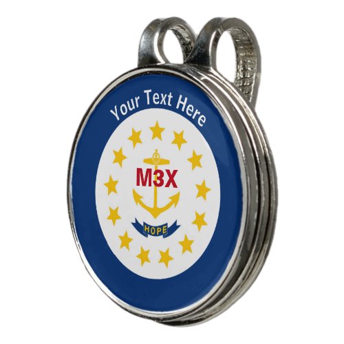 Personalized Your Text Rhode Island State Flag on Golf Hat Clip