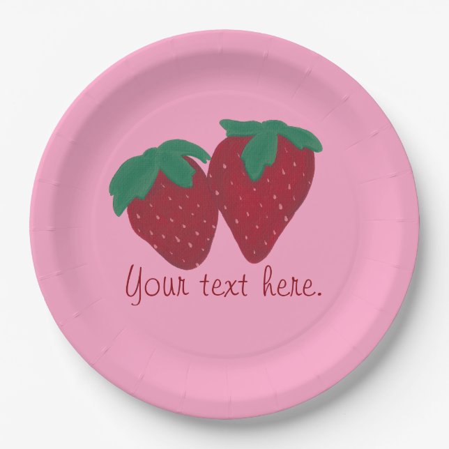 Personalized Your Text Strawberries Paper Plates (Front)