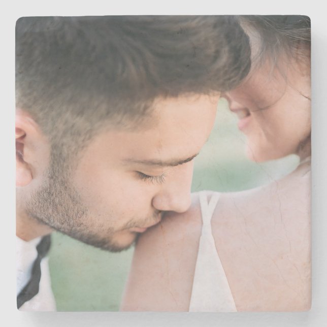 Personalized Your Wedding Photo Stone Coaster (Front)
