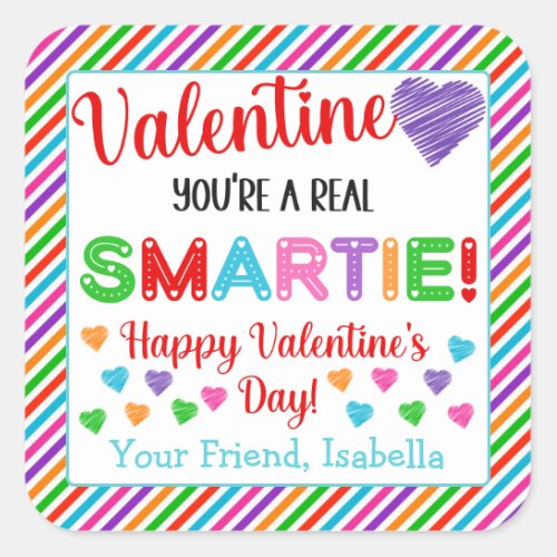Personalized Youre a Real Smartie Valentines Day Square Sticker