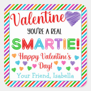 Personalized You're a Real Smartie Valentine's Day Square Sticker