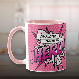 Personalized You're My HERO Comic Book Pink Mug