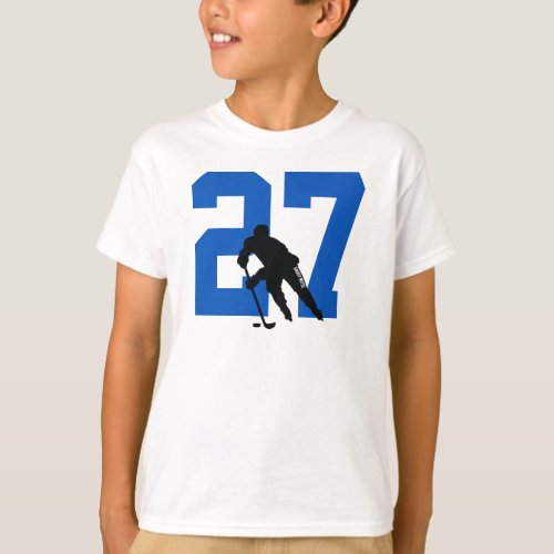 Personalized Youth Hockey Player Number Blue T_Shirt