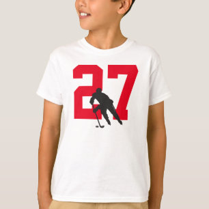 Personalized Youth Hockey Player Number Red Black T-Shirt