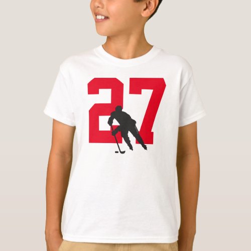 Personalized Youth Hockey Player Number Red Black T_Shirt
