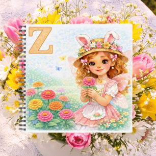 Personalized Z Floral Zinnia Gift for Girls Notebook