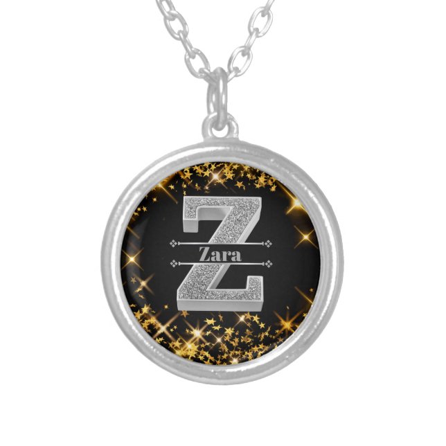 Personalized Z Initial Silver Monogram Your Name Plated Necklace (Front)