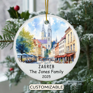 Personalized Zagreb Ornament, Croatia Ceramic Ornament