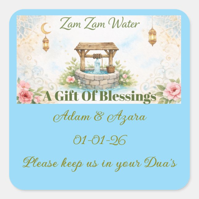 Personalized Zam Zam Water Label –Floral & Islamic (Front)