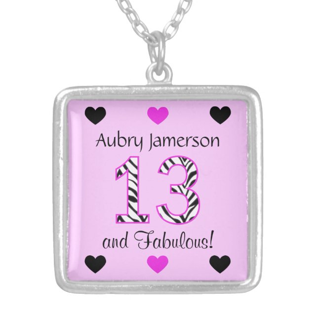Personalized Zebra: 13th Birthday Necklace (Front)