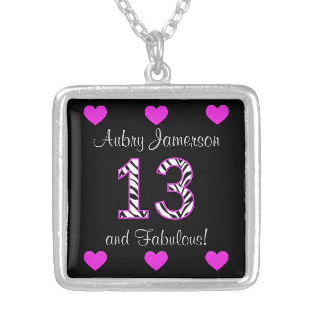Personalized Zebra: 13th Birthday Necklace (Front)