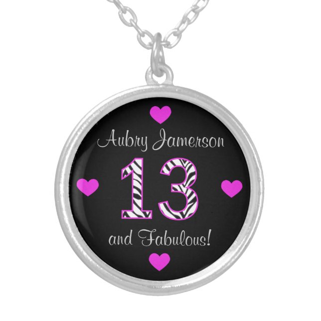 Personalized Zebra: 13th Birthday Necklace (Front)