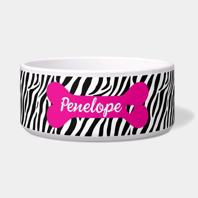 Personalized Zebra Animal Print Bone  Bowl (Front)