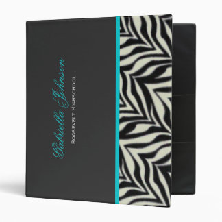 Personalized Zebra Blue Trimmed Binder