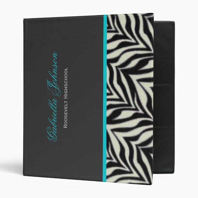 Personalized Zebra Blue Trimmed Binder (Front/Inside)