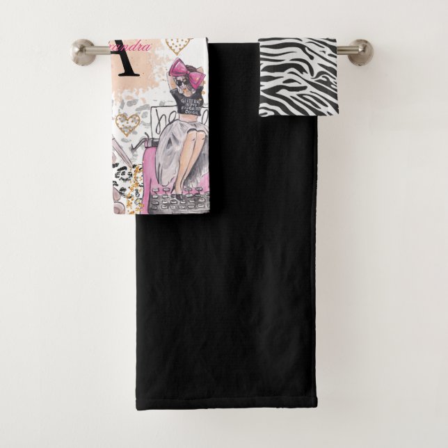 Personalized Zebra Girl Boss Luxury Bath Towel Set (Insitu)