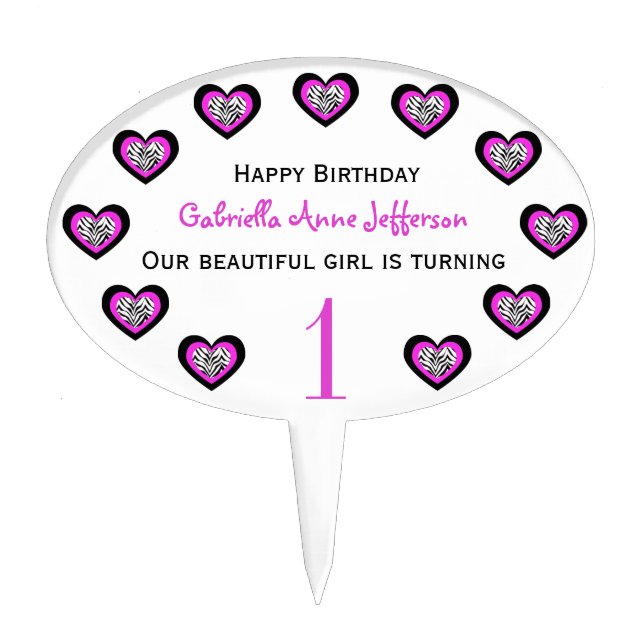 Personalized: Zebra Heart Cake Pick (Front)