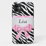 Personalized Zebra Pattern Pink Bow iPhone 11 Case
